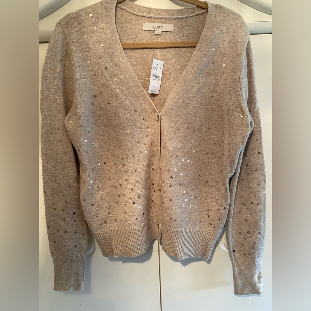 LOFT Tan Cardigan with Star Details